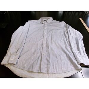 Michael Kors Mens Blue White Geometric Diamond Print Button Down Shirt Medium